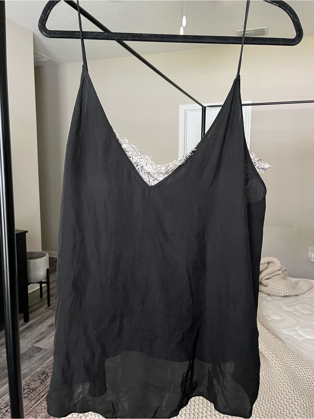 Free People Silk Flowy Top w Lace Insert